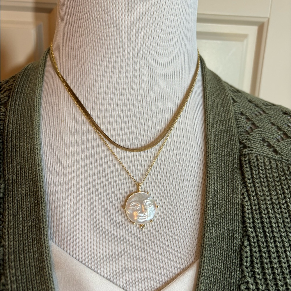 Gold moon stone mother of pearl Pendant Necklace, layered